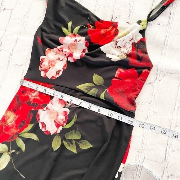 Club London Phantasy Black Floral Print Asymmetric Neckline Cowl Maxi Dress 6 - Picture 7 of 10